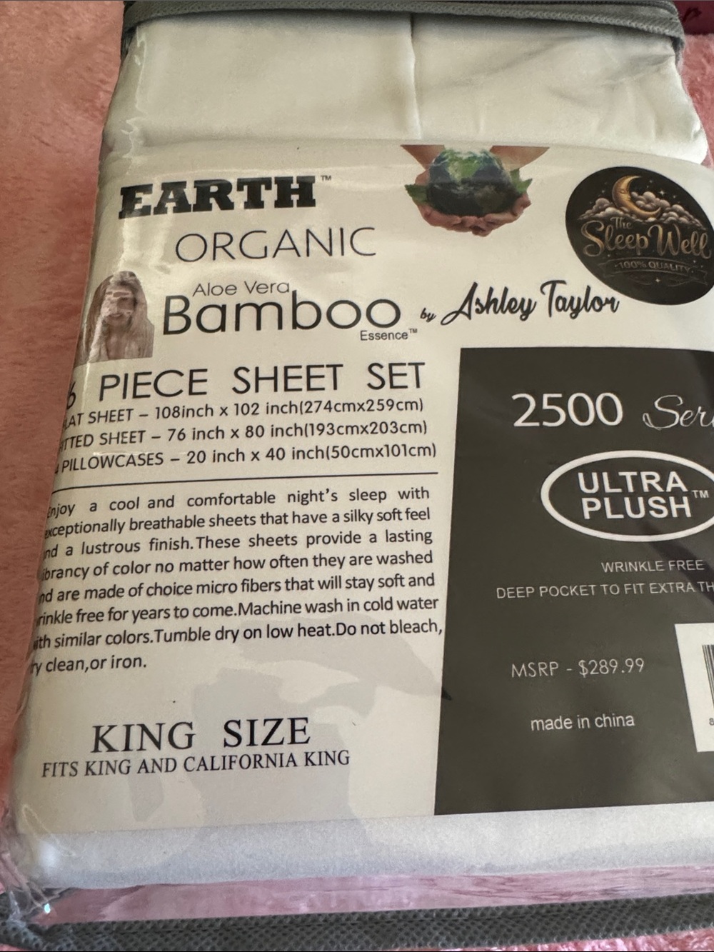 Ashley Taylor Bamboo Sheet Set in White and Pink